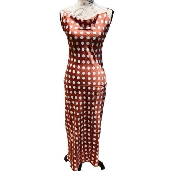 Paper Heart Cowl Neck Polka Dot Slit Maxi Dress Size Small - Picture 1 of 8